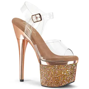 Women's Elegant Stylish High Heel Glitter Platform Footwear - Clear/Rose Gold Dance Floor Shoes, Esteem-708CHLG